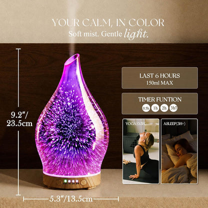 Essential Oil Diffuser 3D Firework Glass Aromatherapy Ultrasonic Humidifier Rose Gold, Auto Shut-Off, Timer Setting, BPA Free, Aroma Decoration for Home, Office, Gym, Spa, Premium Gift 150Ml